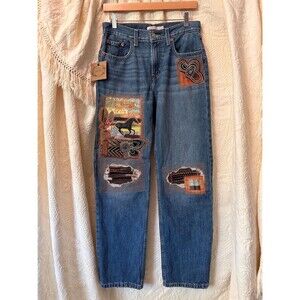 Reclaimed Levis Patchwork Jeans | Horse Collage, Silk & Denim Visible Mending